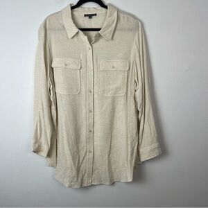 Adrianna Papell Linen Blend Long Sleeve Button Front Shirt Size 2XL Color Beige